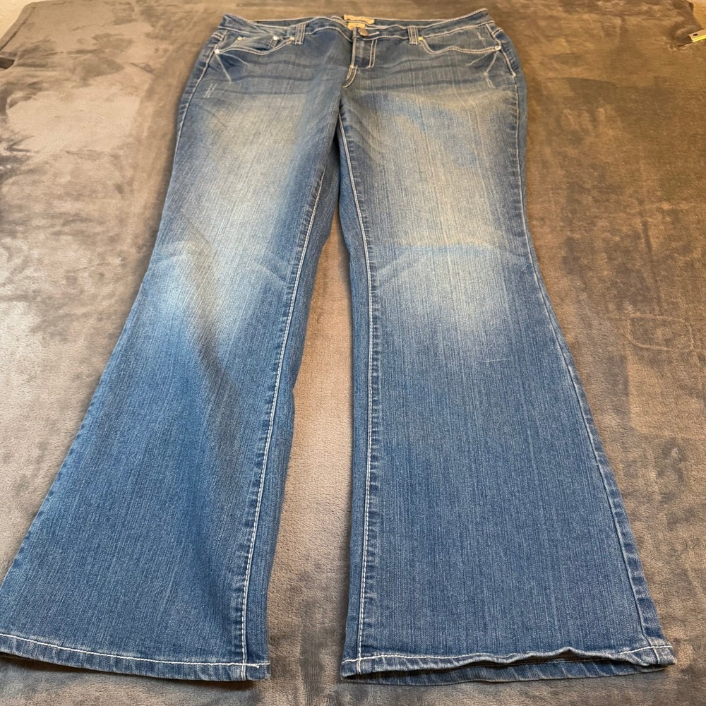 Earl Jean Bootcut Jeans Medium Wash Stretch Embellished Pockets Womens 12 36x31"